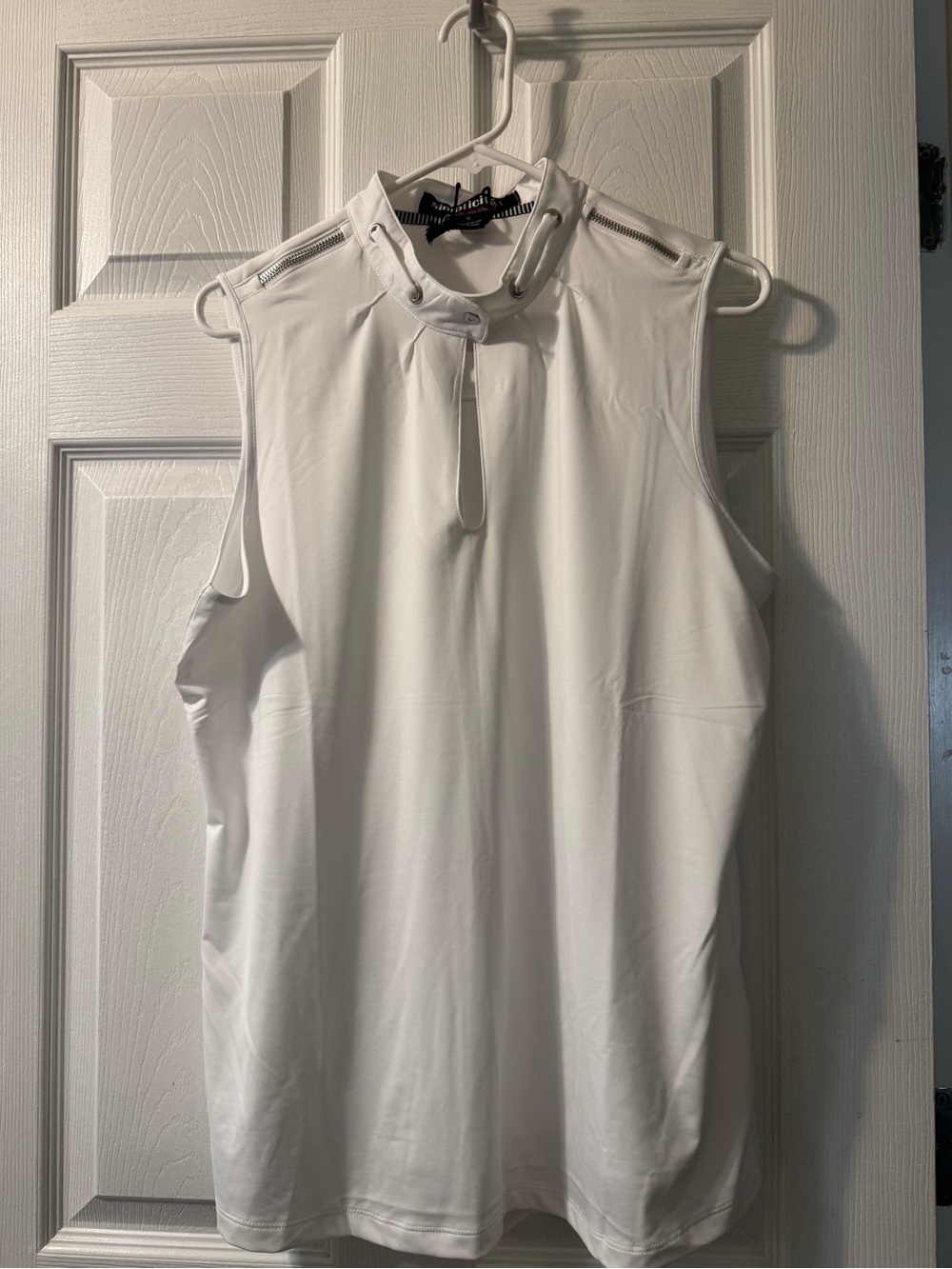 jamie sadock White Sleeveless Mock Neck Tank with Front Keyhole